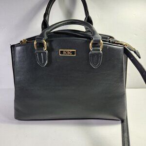 BCBG Black Shoulder Bag Tote Gold Hardware 3 Compartments Large Purse